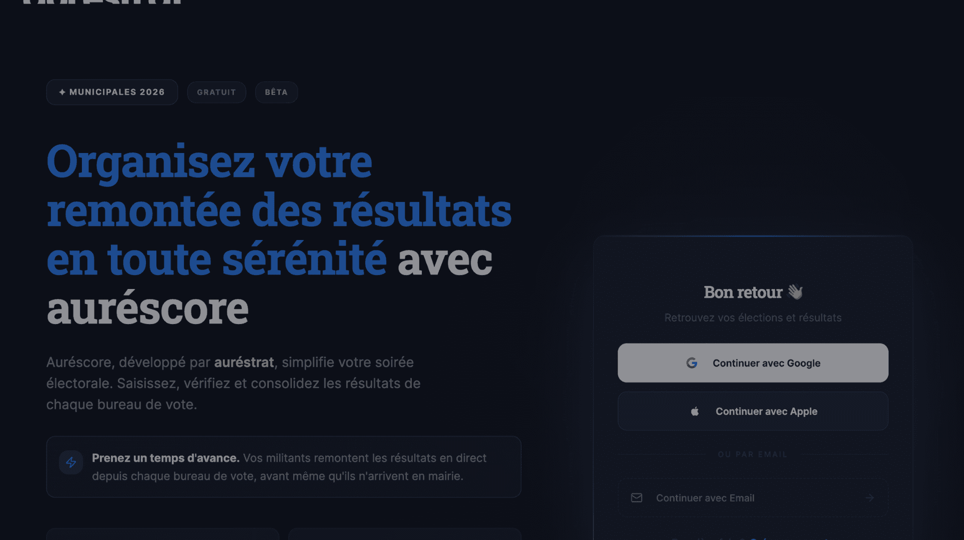 Remontée des résultats électoraux en temps réel avec auréscore