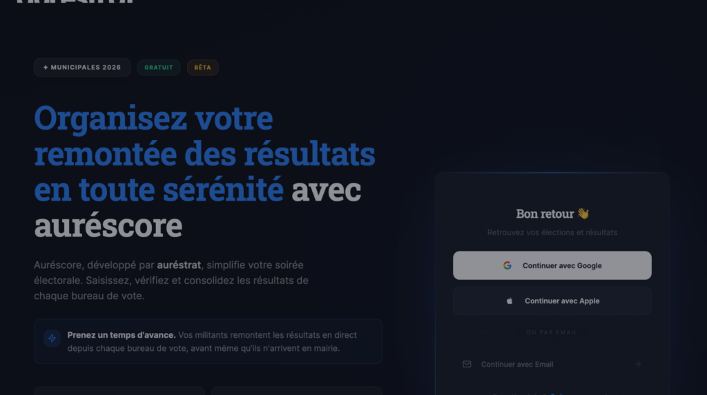 aurescore, remontée des résultats électoraux en temps réel